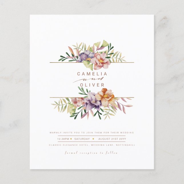 Budget Summer Floral Wedding Einladung QR Code UAW Flyer (Vorne)