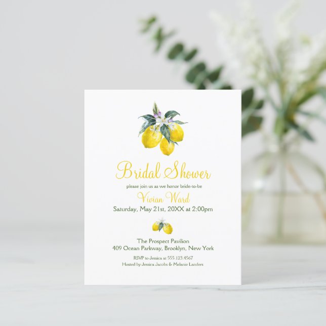 Budget Summer Lemon Bridal Dusche Einladungen (Stehend Vorderseite)