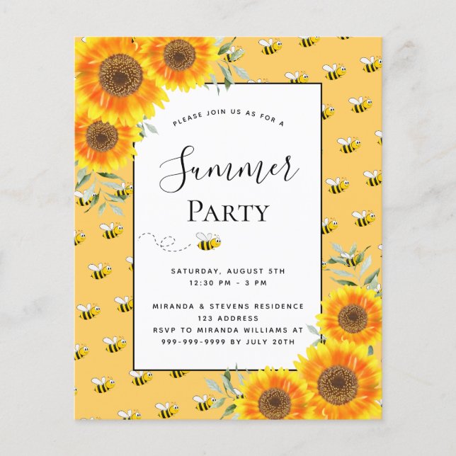 Budget Summer Party Bienen Sonnenblumen Garten Gri (Vorderseite)