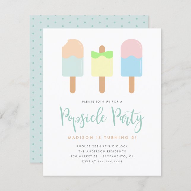Budget Summer Pastel Popsim Party Kinder Geburtsta (Vorne/Hinten)