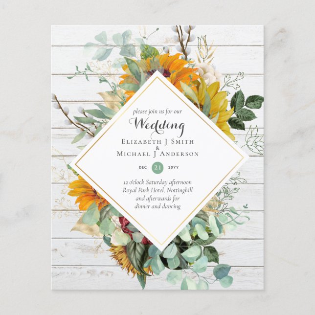 Budget Sun Blume Greenery WEDDING Einladungen Flyer (Vorne)