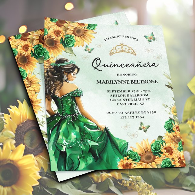Budget Sunflower Butterfly Green Quinceñera (Von Creator hochgeladen)