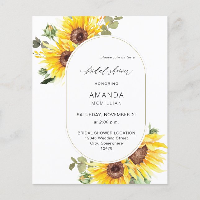 Budget Sunflower & Eukalyptus Floral Brautparty Flyer (Vorne)