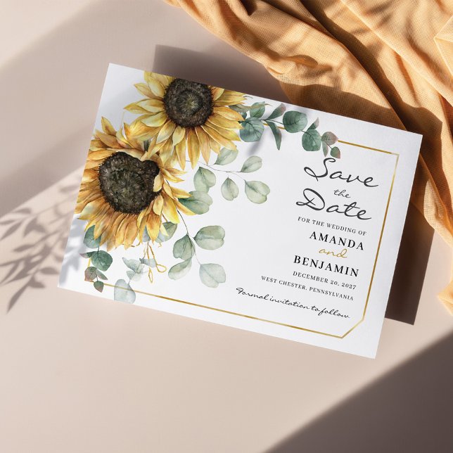 Budget Sunflower Eukalyptus Floral Save the Date Flyer (Von Creator hochgeladen)
