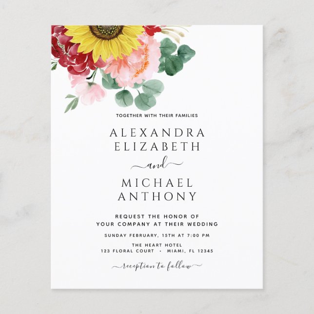 Budget Sunflower Eukalyptus Foto Country Wedding Flyer (Vorne)