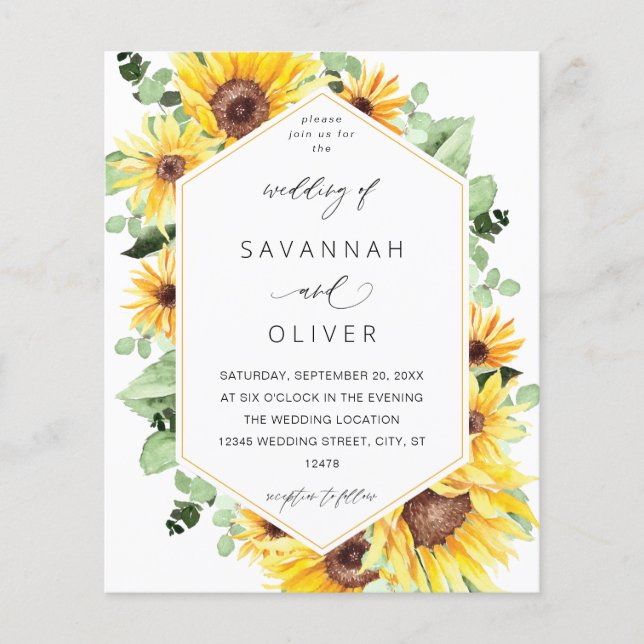 Budget Sunflower & Eukalyptus MOD Wedding Flyer (Vorne)