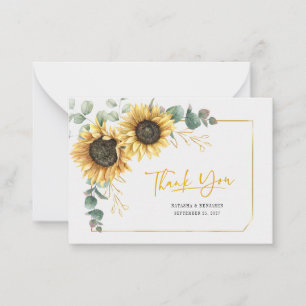 Budget Sunflower Eukalyptus Wedding Dankeschön Kar Mitteilungskarte