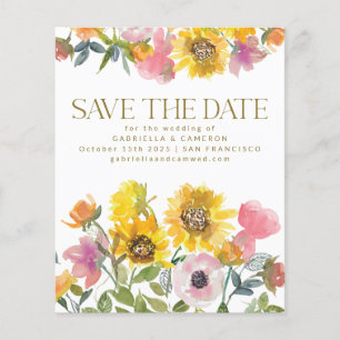 Budget Sunflower Yellow Watercolor Save the Date