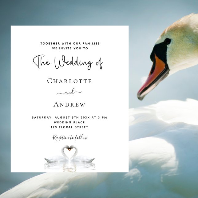 Budget swan couple white wedding invitation (Von Creator hochgeladen)