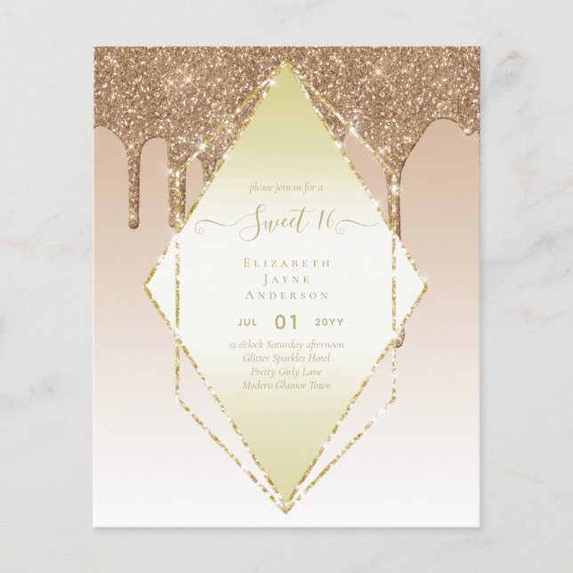 BUDGET SWEET16 Dripping Glitzer Glamour Invit Flyer (Vorne)