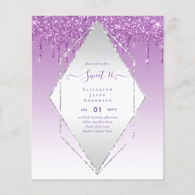 BUDGET SWEET16 Dripping Glitzer Glamour Invit Flyer (Vorne)