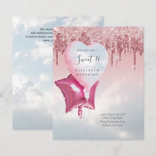 BUDGET Sweet16 Glitzer Glamour Girly Balloons Invi (Vorne/Hinten)
