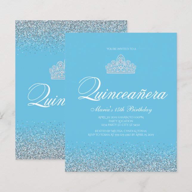 Budget Sweet 15, Light Blue Quinceanera Einladung (Vorne/Hinten)