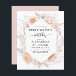 Budget Sweet 16 Boho Dusty Pink Floral Geburtstag<br><div class="desc">Budget Boho Dusty Pink Blumenkolorale Botanische Bohemische tropische Wasserfarbe Rahmen Frühling,  Sommer,  Herbst,  Herbst Sweet 16 Geburtstagsparty Einladungen - beinhaltet schöne und elegante Drehtypografie mit modernen Wüste botanischen Blume für die besondere 16 . Geburtstag 16. Geburtstagsparty.</div>