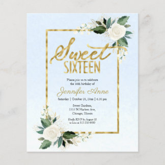 Budget Sweet 16 Einladung Blumenblut auf Dusty Blu