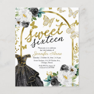 Budget Sweet 16 Einladung Blumenkleid Schmetterlin
