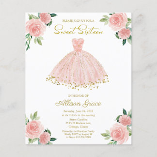 Budget Sweet 16 Einladung Gold Pink Blush Gown