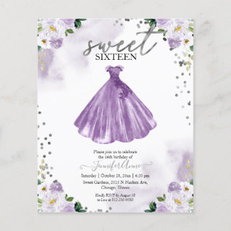 Budget Sweet 16 Einladung Lila Blumenkleid
