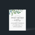 Budget Sweet 16 Geburtstag Botanische Vegetation<br><div class="desc">Das Budget Greenery Green Watercolor Geburtstagsparty Einladungen beinhalten eine schöne und elegante Schrift-Typografie mit modernem und elegantem Grün für die besondere Sweet 16 (16 . Geburtstag - 16.) Geburtstagsfeier.</div>