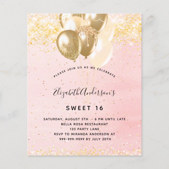 Budget Sweet 16 Goldballons in Rosenform (Vorderseite)