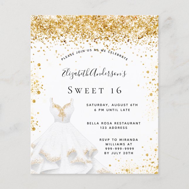 Budget Sweet 16 Goldkleid Glitzer Staub (Vorderseite)
