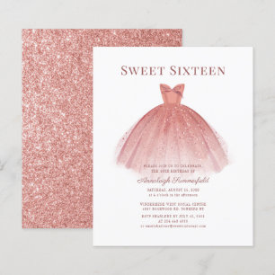 Budget Sweet 16 Kleid Roségold Glitter-Einladung