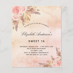 Budget Sweet 16 Pampas Gras Blush Einladung