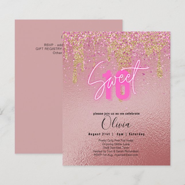 Budget Sweet 16 Pink Glitzer Foil Girly Modern Fl (Vorne/Hinten)