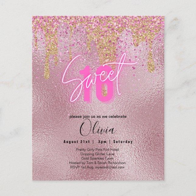 Budget Sweet 16 Pink Glitzer Foil Girly Modern Fl Flyer (Vorne)
