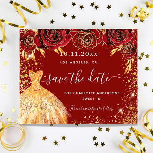 Budget Sweet 16 Red Gold Kleid Save the Date