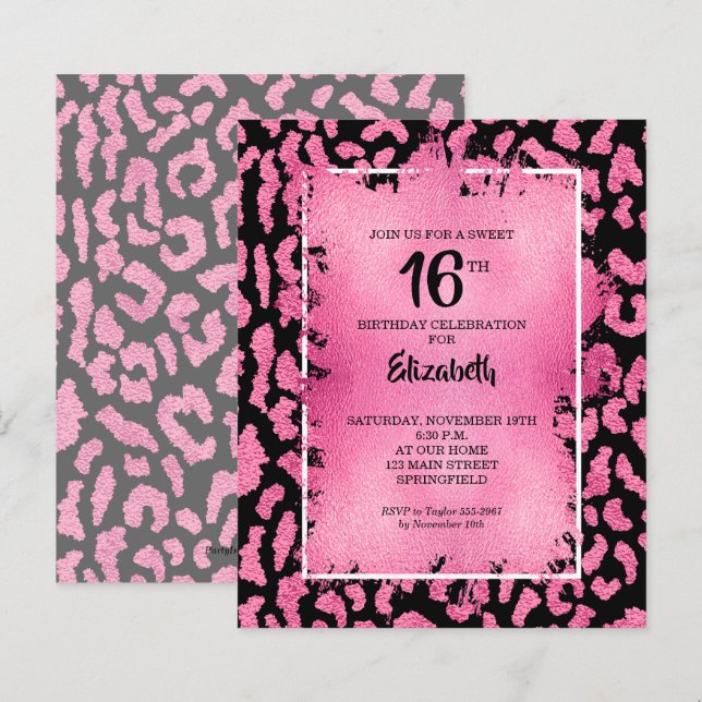 Budget Sweet 16 Rosa Leopard Birthday Einladungen (Vorne/Hinten)