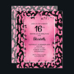 Budget Sweet 16 Rosa Leopard Birthday Einladungen<br><div class="desc">Kleine elegante 4, 5" x 5, 6" 16 . Geburtstag Geburtstagsparty-Einladungen mit einem schicken rosa und schwarzen Leopardenfleckmuster überdeckt mit einer rosa Imitat-Folie und Ihren Geburtstagsparty-Details in schicker Schrift. Ideal für JEDES ALTER. Diese erschwinglichen Ankündigungen werden auf 110 lb Papier gedruckt, das in 3 Größen erhältlich ist. **WEISSE UMGEBUNGEN SIND...</div>