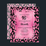 Budget Sweet 16 Rosa Leopard Birthday Einladungen<br><div class="desc">Kleine elegante 4, 5" x 5, 6" 16 . Geburtstag Geburtstagsparty-Einladungen mit einem schicken rosa und schwarzen Leopardenfleckmuster überdeckt mit einer rosa Imitat-Folie und Ihren Geburtstagsparty-Details in schicker Schrift. Ideal für JEDES ALTER. Diese erschwinglichen Ankündigungen werden auf 110 lb Papier gedruckt, das in 3 Größen erhältlich ist. **WEISSE UMGEBUNGEN SIND...</div>