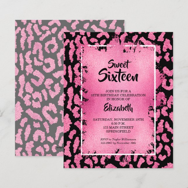 Budget Sweet 16 Rosa Leopard Birthday Einladungen (Vorne/Hinten)