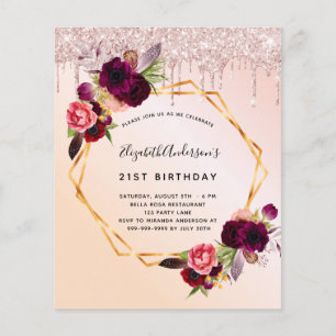 Budget Sweet 16 Rose Gold Glitzer Blumengeometrie