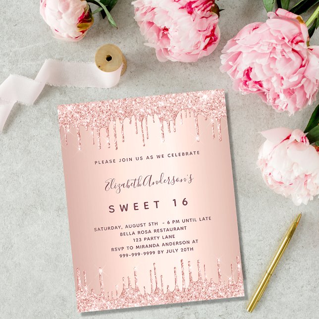 BUDGET Sweet 16 Rose Gold Glitzer Rosa Geburtstag (Von Creator hochgeladen)