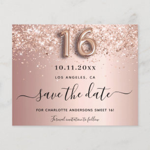 Budget Sweet 16 Rose Gold Glitzer Save the Date