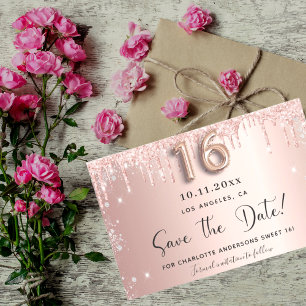 Budget Sweet 16 Rose Gold Glitzer Save the Date