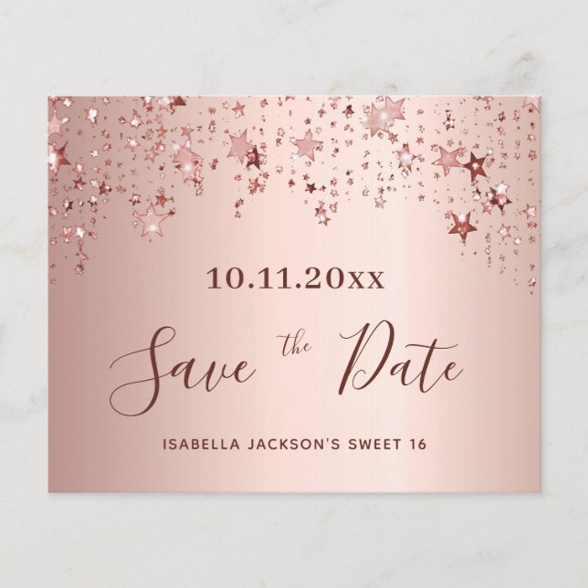 Budget Sweet 16 Rose Gold Save the Date (Vorderseite)