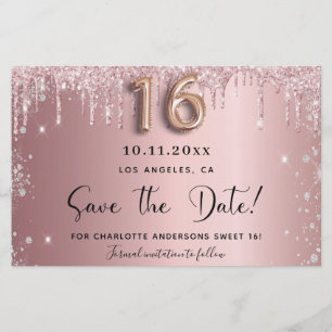 Budget Sweet 16 rot-rosa Glitzer Save the Date