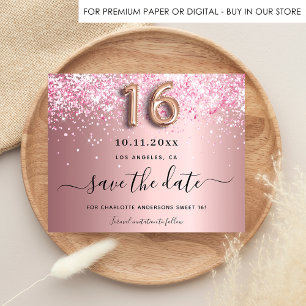 Budget Sweet 16 rot-rosa Glitzer Save the Date