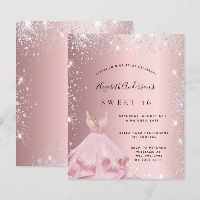 Budget Sweet 16 rot rosa Silberkleid Glitzer (Vorne/Hinten)