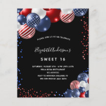 Budget Sweet 16 schwarze patriotische Einladung