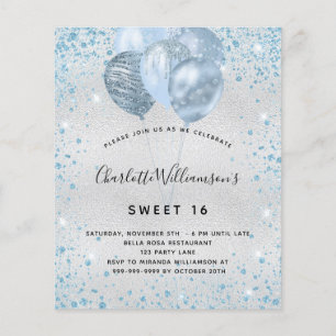 Budget Sweet 16 Silberblauer Glitzer Einladung