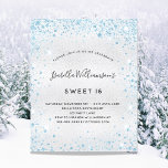 Budget Sweet 16 Silberblauer Glitzer Einladung<br><div class="desc">Für einen eleganten Sweet 16,  16. Geburtstag. Ein Imitat silber metallisch aussehender Hintergrund. Mit blauen Imitaten Glitzer Staub. Personalisieren und fügen Sie Namen,  Alter und Party Details hinzu. Der Name wird mit einem handgeschriebenen Stilskript geschrieben</div>