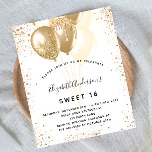 Budget Sweet 16 weißer Goldglitter-Ballon