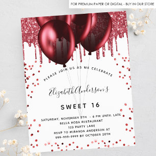 Budget Sweet 16 white red Glitzer Einladung