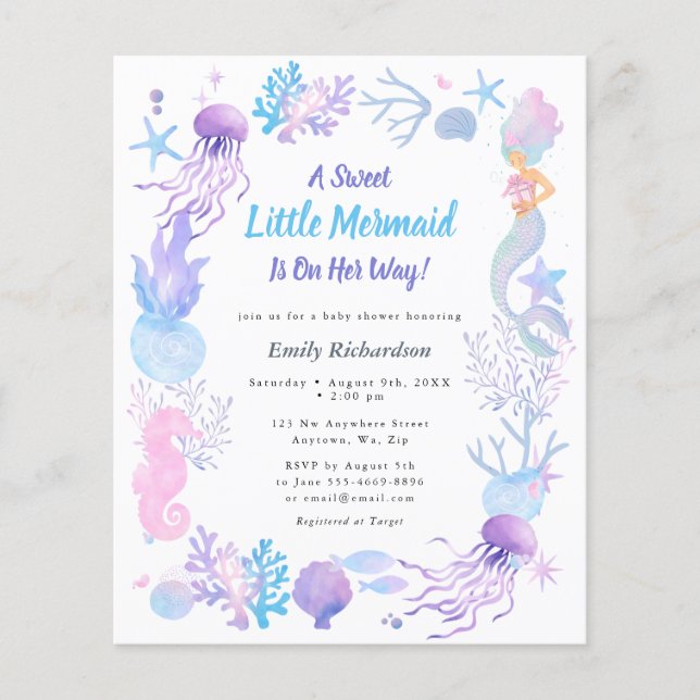 Budget Sweet Little Mermaid Kinderdusche Einladung (Vorderseite)