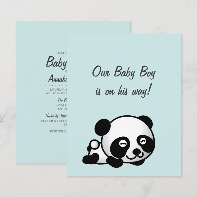 Budget Sweet Panda On Blue Es ist eine Baby-Dusche (Vorne/Hinten)