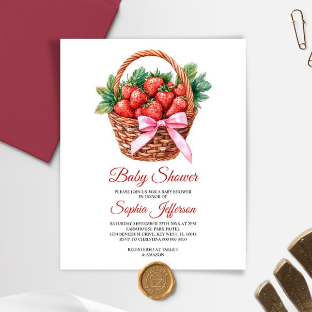 Budget Sweet Strawberry Baby Shower Invitation (Von Creator hochgeladen)